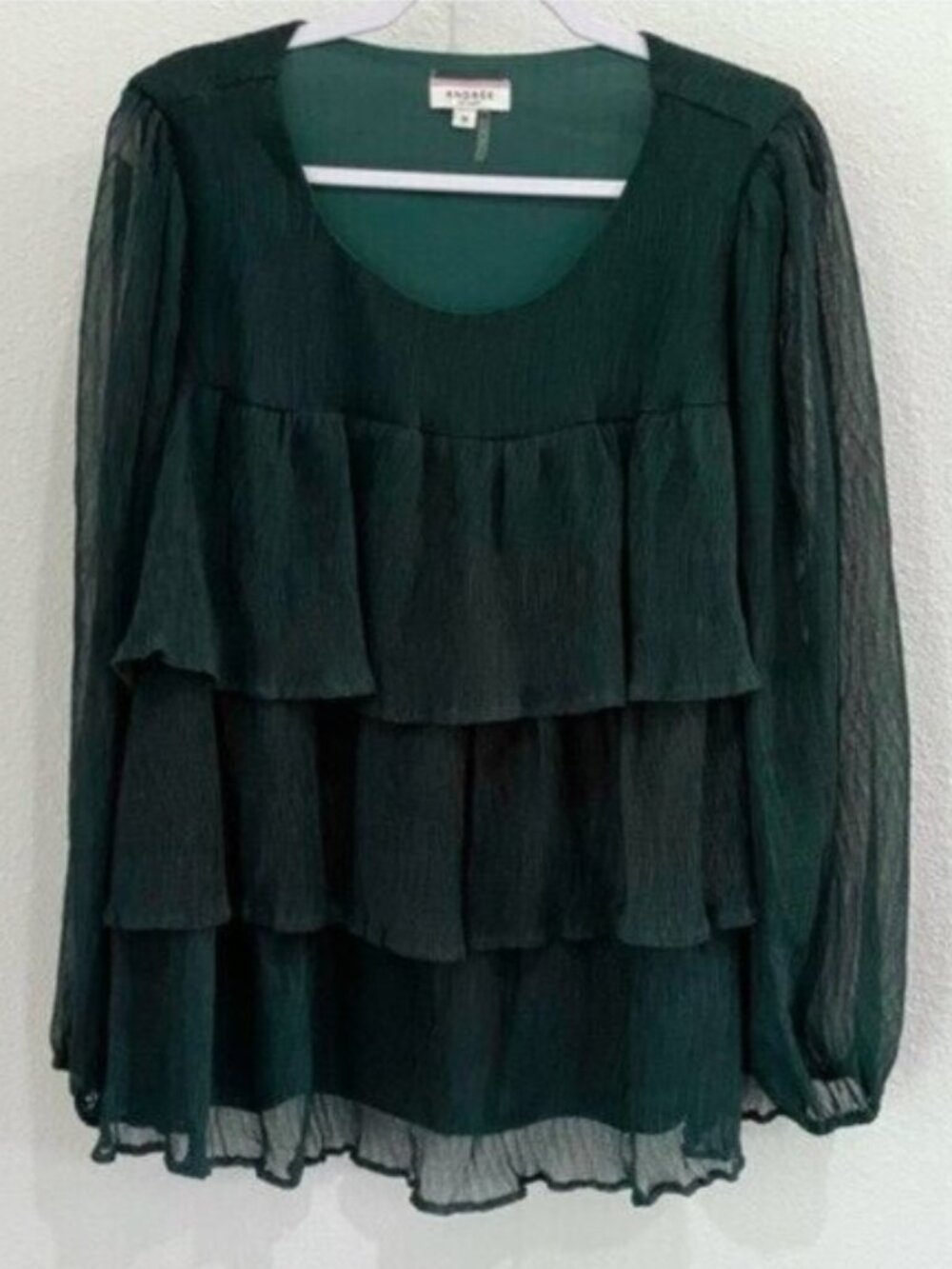 Andree by unit ruffle green blouse long sleeve sheer sleeve casual